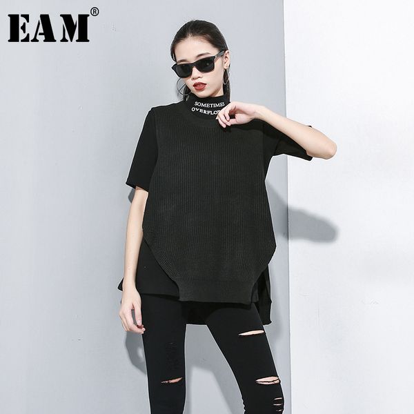 

eam] women loose fit black irregular knitting vest new v-collar sleeveless fashion tide all-match spring autumn 2019 1a816, Black;white