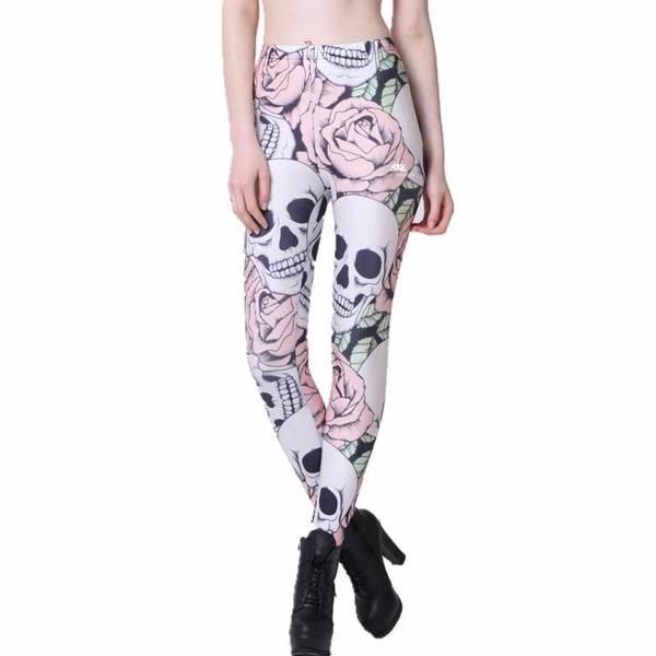

polyester sportswear workout breathable skinny leggings women push up skull pattern digital printing leggings for ladies, Black