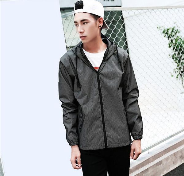 

tide brand jacket men women 3m reflective jacket casual hiphop windbreaker night sporting coat hooded fluorescent clothing breathable, Black;brown