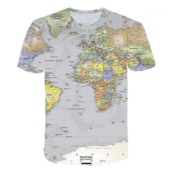 

3d printed designer tshirts crew neck pullover short sleeved mens summer contrast color clothing mens world map, White;black