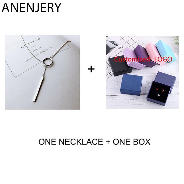 

anenjery 925 sterling silver jewelry circle strip long chain necklace + box set