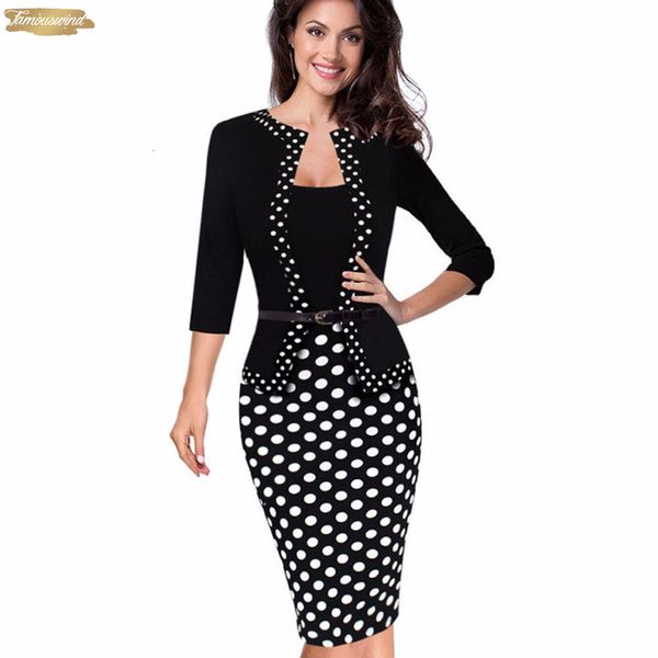 

dress one piece faux jacket contrast polka wear vestidos to work floral business office bodycon women sheath b407, Black;gray