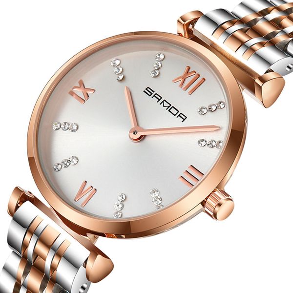 

sanda women casual watch quartz watches waterproof stainless steel strap p235, Slivery;brown