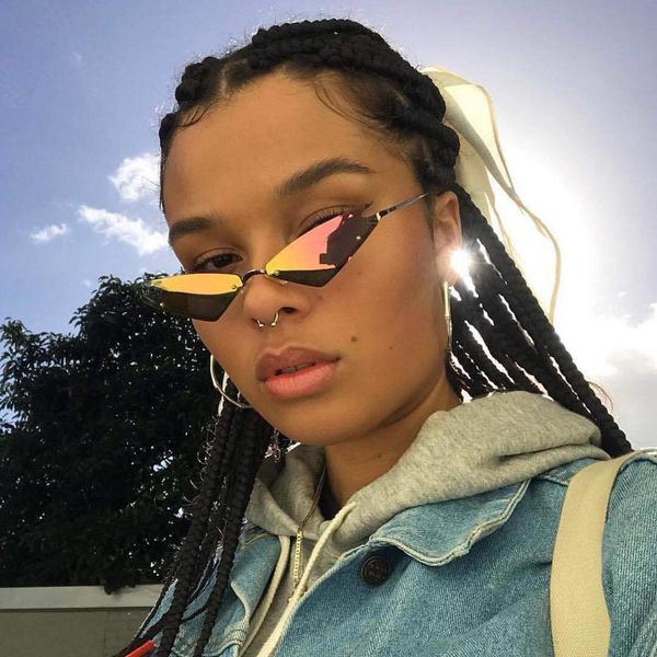 

женщины ретро прохладный cat eye солнцезащитные очки урожай узкие рамки металла sunglass дамы оттенки треугольник моды улице очки солнцезащи, White;black