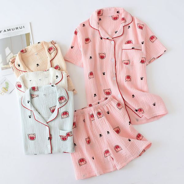 

pajamas set for women sleepwear 2020 summer cartoon printed turn-down collar soft and comfortable homewear lounge set pajama, Black;red