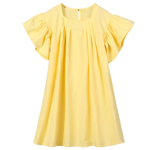 

100% cotton teenage kids dresses for girl summer 2020 cute flare sleeve yellow dress for girls loose baby clothes child dressv, Red;yellow
