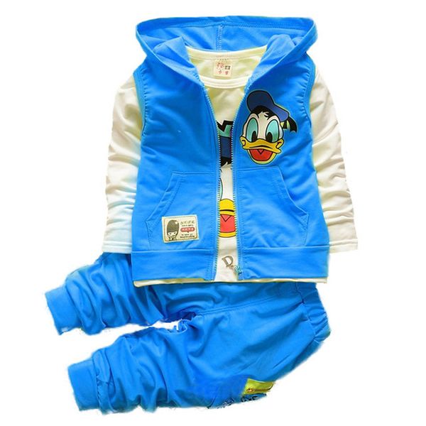 

boys and girls cartoon set even cap vest t-shirt trousers three-piece set, White