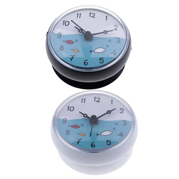 

set of 2 bathroom clock waterproof suction cup kitchen mini bath wall clock