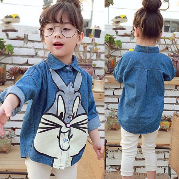 

2019 новая детская одежда девушка с длинным рукавом рубашки милый мультфильм кролик печати рубашки малышей способа имитации ковбой пальто y2, White;black