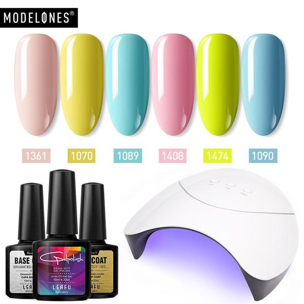

modelones 9pcs/lot z3 led lamp nail gel kit long lasting led gel base coat sets semi permanent glitter gel, Red;pink