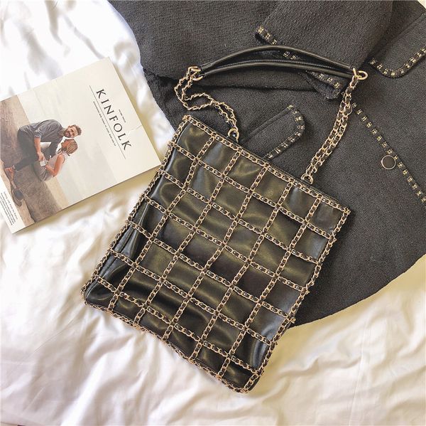 

tide bag chain mesh shoulder large tote bag black new design fashion for women tide