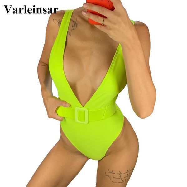 

неон зеленый one piece купальники 2019 женщин купальники женский купальщица с waistband высокой талией купальный костюм купальники монокини, White;black