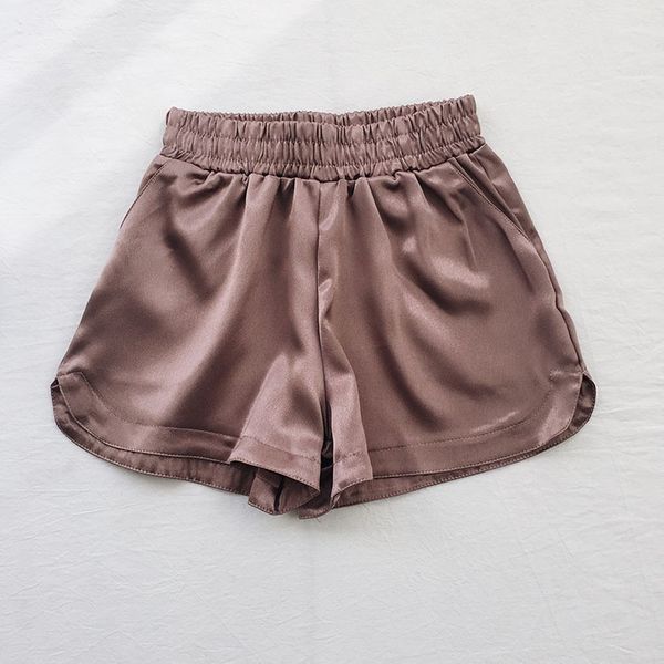 

women's shorts summer solid satin casual short feminino elastic high waist black silver wide leg trouser bottom women fashion sexy, White;black