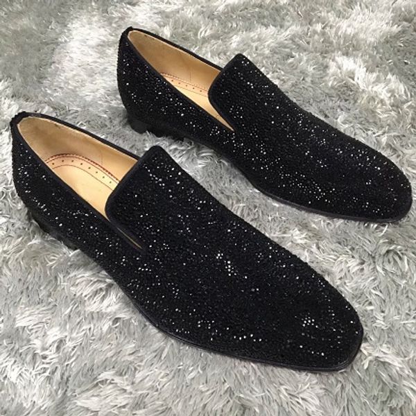 

[Original Box,Shipping Bag]Men Business Sneakers Slip On Loafers Shoes Red Bottom Outdoor Party Wedding Flats Luxury Spikes & Strass & Suede