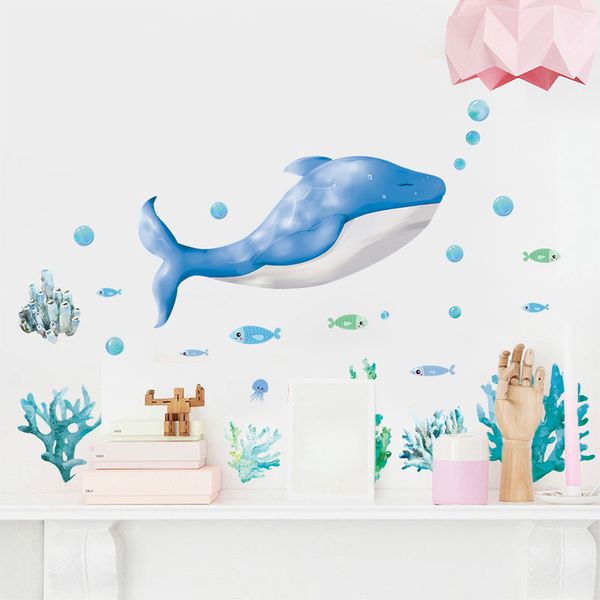 

new underwater world small fish dolphin children bedroom living room background removable wall stickers home décor