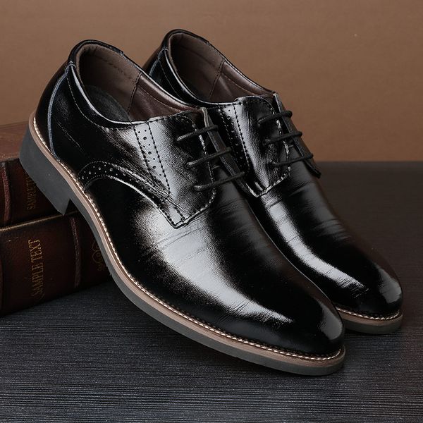 

men derby shoes black brown lace-up pointed-toe leather shoes business casual dress leather