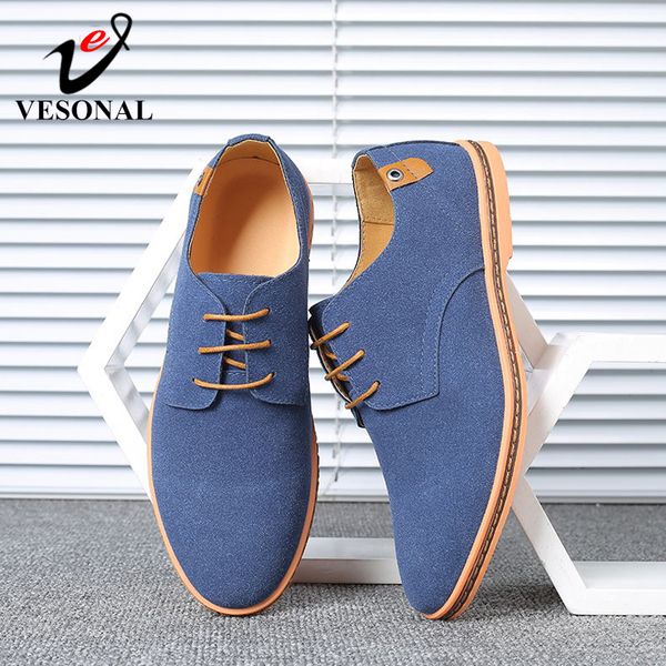 

vesonal brand 2019 spring suede leather men shoes oxford casual classic sneakers for male comfortable footwear big size 38-46, Black
