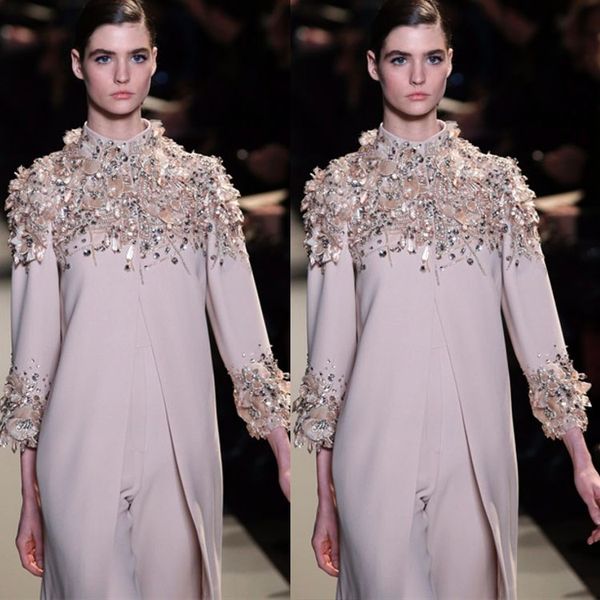 

zuhair murad beads evening dresses high collar long sleeve jumpsuits party formal gowns runway fashion long formal dress ogstuff, Black;red
