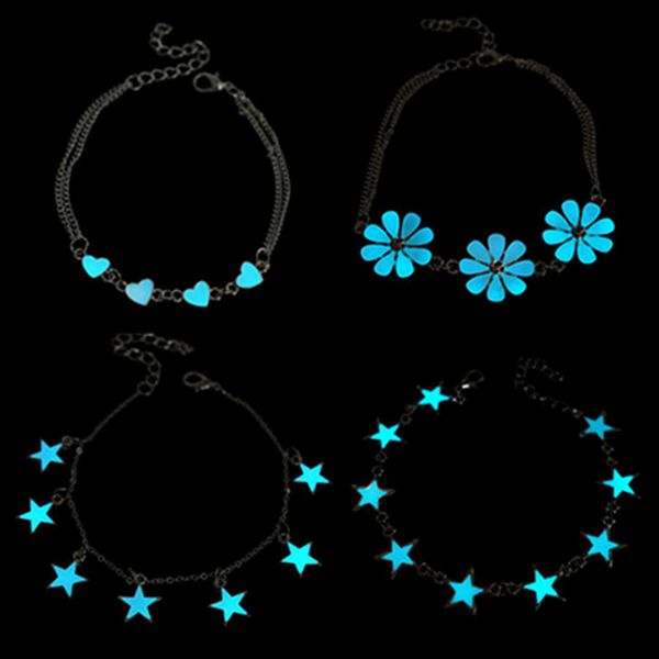 

fashion fluorescent bracelets & bangles pretty heart star flower shape bracelets glow in the dark luminous bracelet for women, Golden;silver