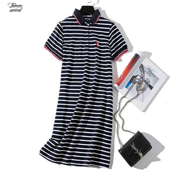 

2019 полосатый кот платья вышивки женщины лето turn down воротник повседневный колен женщина плюс размер одежды, Black;gray