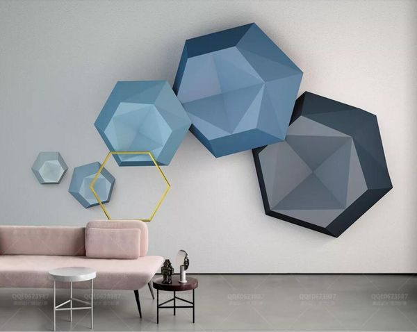 

blue hexagon wallpaper mural abstract geometric wall papers for bedroom contact paper hexagonal mosaic wallpaper wall murals