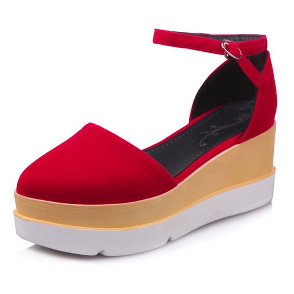 

hollow suedegirls' sandals large size thick bottom buckle women's shoes sponge cake prom party formal ladies shoes fall spring 888, Black