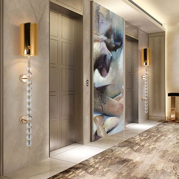 

modern aisle living room wall lamp luxtry multiple stacked crystal ball with gold silver shade l background decor wall light