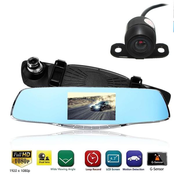 

32g full hd 1080p car dvr camera auto 4.6inch rearview mirror digital video recorder dual lens registratory camcorder