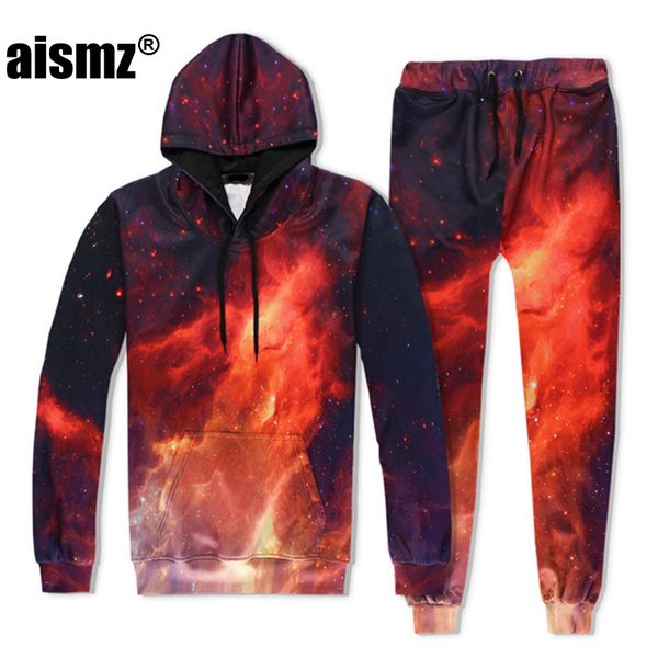 

aismz autumn winter casual mens tracksuit set red fire 3d print hooded sweatshirt+pants 2 piece sets moletom masculino men suit, Gray