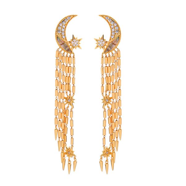 

fashion ethnic drop earring romantic zircon copper tassel earring for women wholesale appointment date gift jewelry, Silver