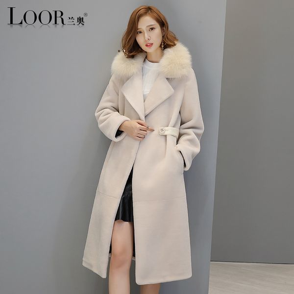 

2017 new real fur coat winter wool coat women in the long fur collar thick warm women lamb coats, Black
