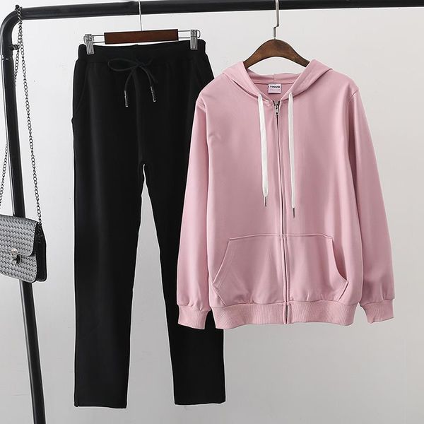 

women set 2018 autumn thin loose hooded sweatshirt+pants two-piece suits women zipper cardigan student casual suits, Gray