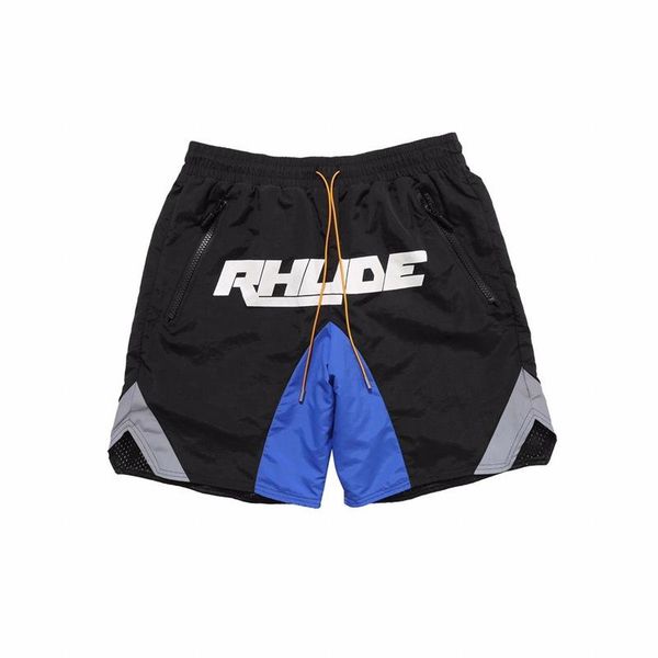 

20ss fashion summer usa rhude patchwork 3m reflective nylon string shorts women men high street middle pants jogging shorts, White;black