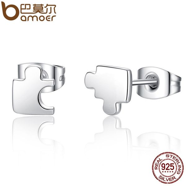 

bamoer новое прибытие подлинной стерлингового серебра 925 игра-головоломка серьги, ясно cz стерлингового серебра ювелирные изделия brincos s, Golden;silver