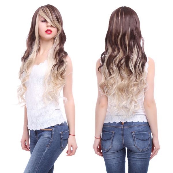 Women Lady Fashion Wig Long Natural Wavy Wave Curly Brown