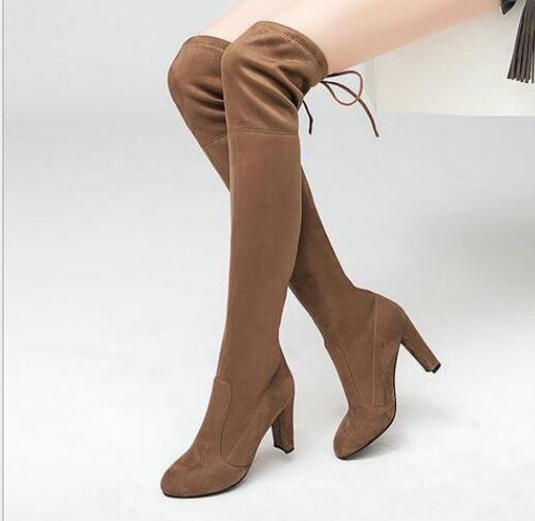 

new nubuck leather plus size fashion female winter thigh high boots faux suede leather high heels women over the knee shoes, Black