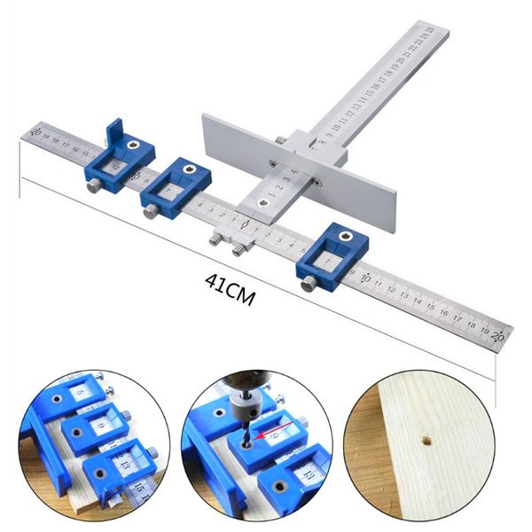 

multifun aluminum drilling punching locator position cabinet hardware jig set drill guide adjustable sliding nut for woodworking