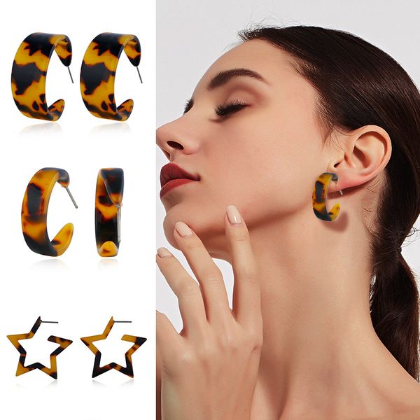 

2020 original design c-shaped earrings for women temperament leopard-print acetate earring personalized fashion acrylic jewelry, Golden;silver