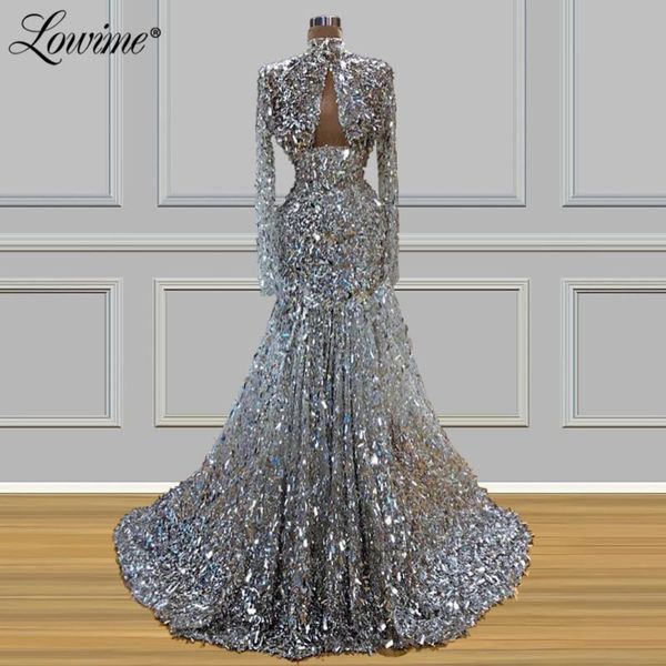 

silver sequins wedding party dress long sleeves mermaid kaftans evening gowns 2020 dubai arabic prom dresses abendkleider custom, White;black