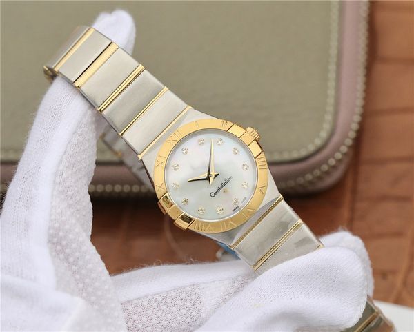 

tw 007 constellation 27mm lady watches 1376 quartz movement watches diamond watch waterproof 100m electroplated air mirror glass2296, Slivery;brown