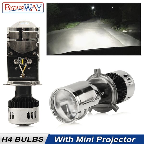 

braveway h4 светодиодные лампы накаливания с мини-объектив проектора для автомобиля motorcyble led h4 kit hi / lo beam лампы 12v 55w 5500k 1