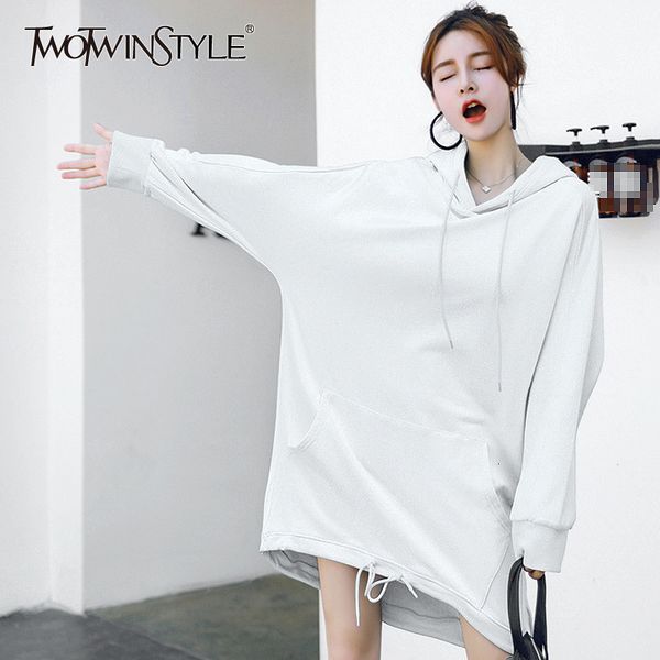 

twotwinstyle casual autumn sweatshirt for women hooded collar long sleeve loose sweatshirts female fashion tide clothing, Black
