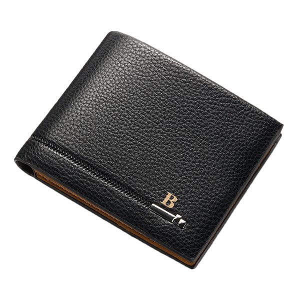 

men's fashion classic wallet solid color elegant high-end leather coin purse card package carteira masculina couro, Red;black