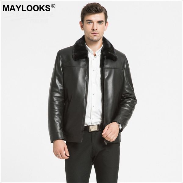 

maylooks 2019 new men's leather suit fashionable mink lapel ws133, Black