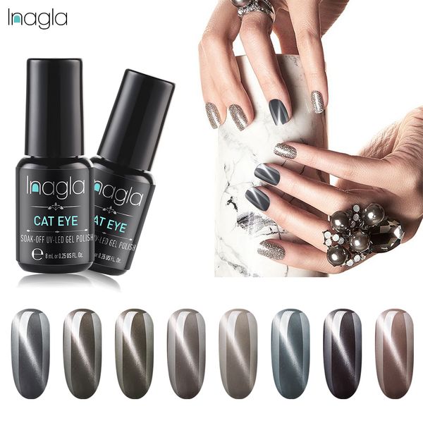 

inagla 8ml grey cat eye series nail gel polish soak off uv led nail polish lacquer varnish base coat art manicure salon, Red;pink