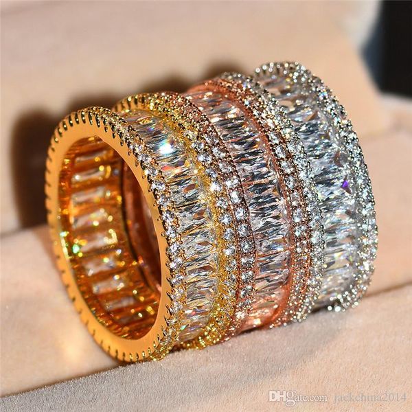 

sparkling choucong brand new luxury jewelry 925 silver&rose gold fill stack princess cut white z cz diamond gemstones wedding band ring, Slivery;golden