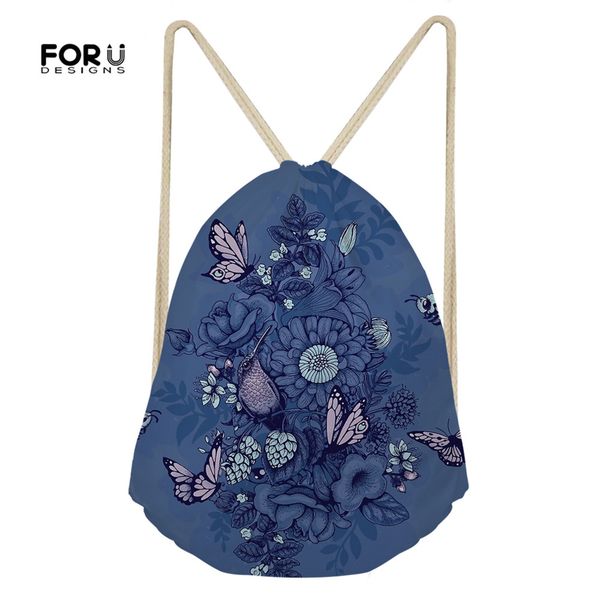 

forudesigns butterfly flower printing women drawstrings bag gym hiking walking softback casual travel strage beach shoulder bags