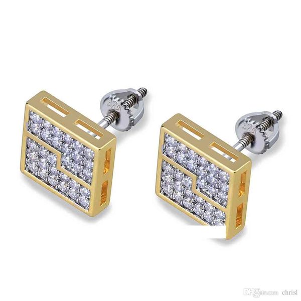 

hip hop iced out cz silver 925 earrings of mens womens stud earrings with zircon stone women birthday gifts, Golden