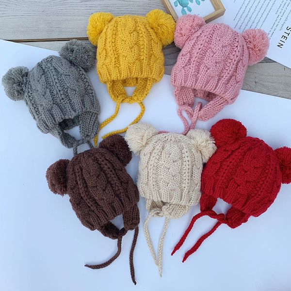 

baby cute ball decoration hats toddler girls boys autumn winter warm knitted hats cartoon casual kids beanies caps, Yellow
