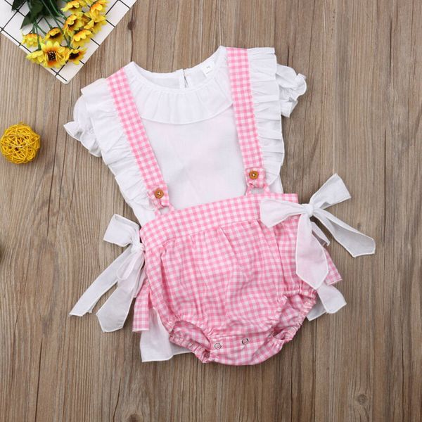 

goocheer 2pcs/set infant newborn baby girls clothes set white t shirt + bow ruffles rompers overalls outfits baby girl costumes
